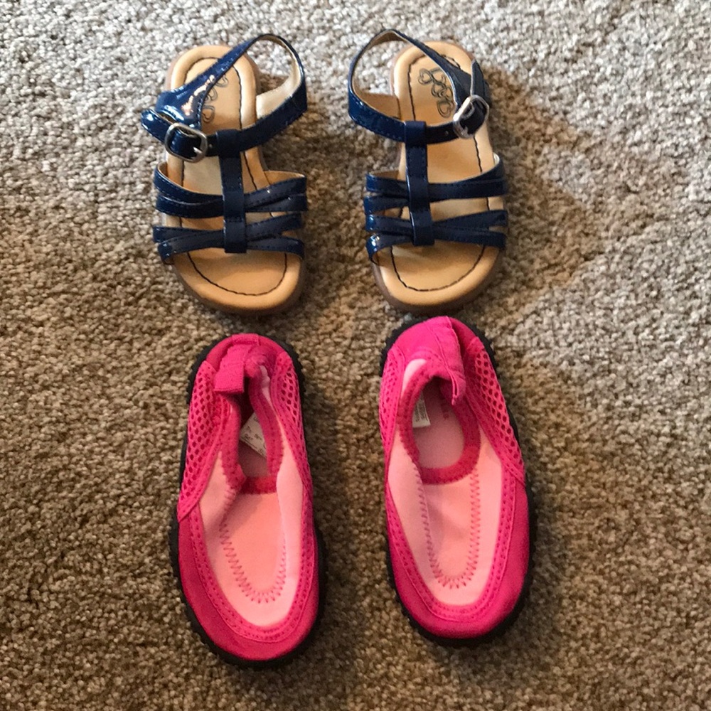 NWOT navy sandals & pink water shoes.